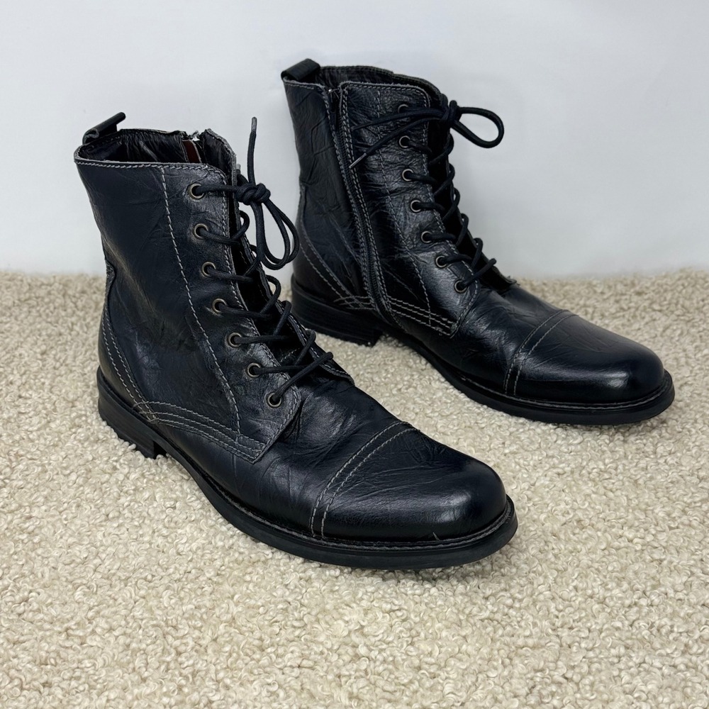 Natha Oxford Boot Black Crinkle Leather Lace Up Side Zip Cap Toe Boots Mens 12